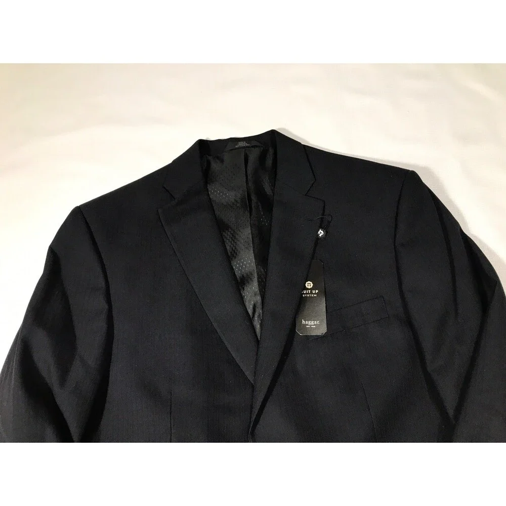 Haggar Blazer Mens 42 Long Grey/black Suit Jacket Two Button Suit Up System New